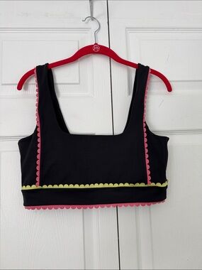 IVL Black Scalloped Trim Crop Tank with Pink and Lime Accents SIZE 12